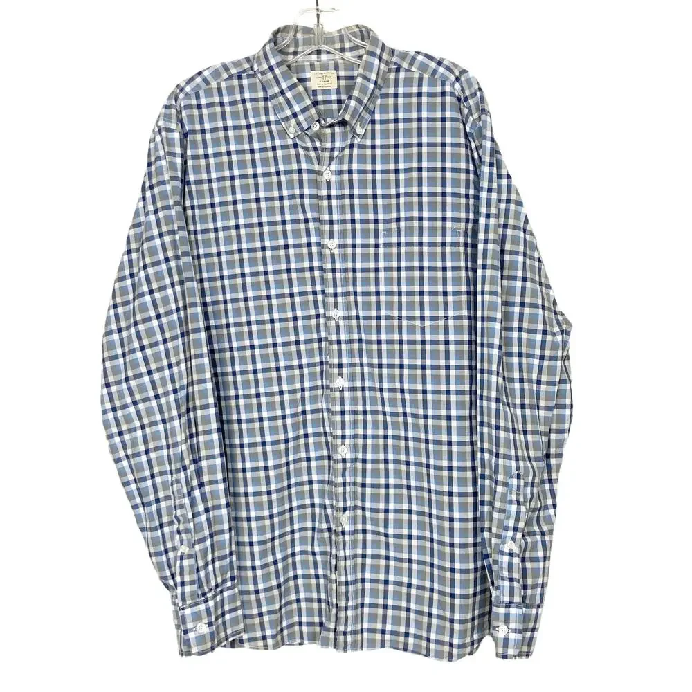 J. Crew Gray Blue Plaid Long Sleeve Button Down Sz L